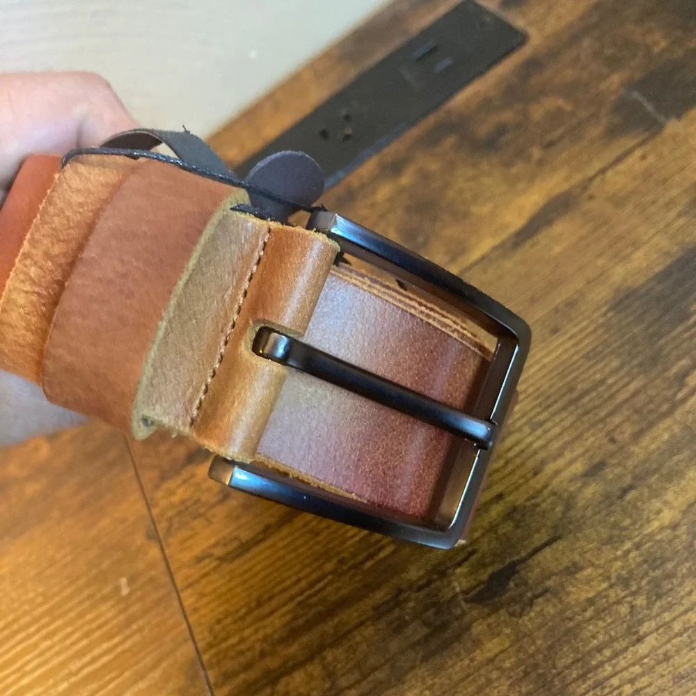 Doopai Mens 42-46in Tan Italian Cowhide Leather Belt 1.5in Wide Heavy Duty